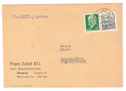 Werbe Brief Franz Zabel KG Auto Reparaturwerkstatt Dessau 1961 !