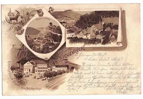 Litho Ak Gruss aus Ziegenrück Hotel Pension Schützenhaus 1896