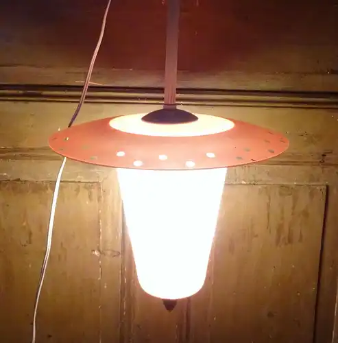 Vintage Deckenlampe Glas Lampe 1960er Rot Weiss Rockabilly Beleuchtung lamp !