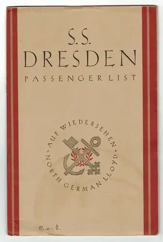 S.S. Dresden Passagierliste 1929 New York nach Bremen ! (D6