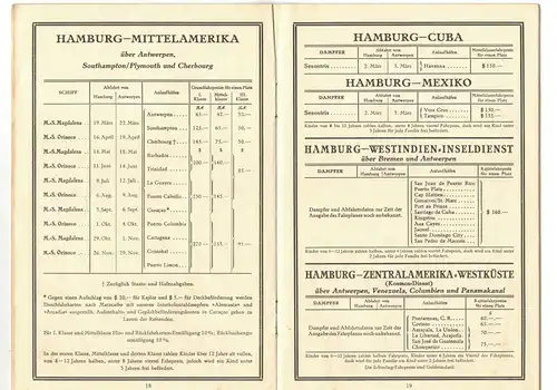 Fahrplan Fahrpreise Hamburg - Amerika Linie März 1932 Ausgabe 45  (D6