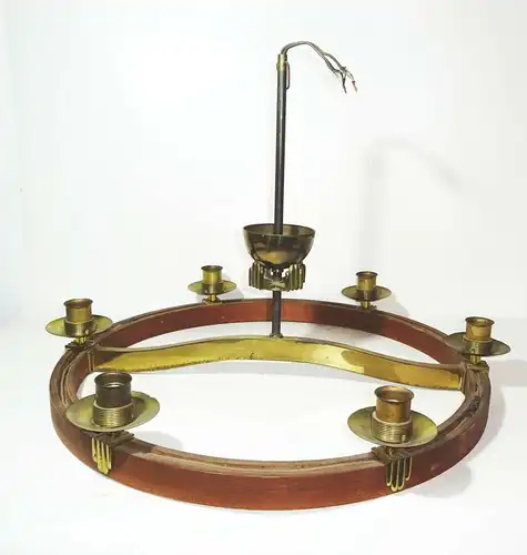 Vintage Deckenlampe Art Deco Metropolis Ära Charleston 6flamig Holz Messing Lamp