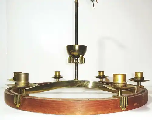 Vintage Deckenlampe Art Deco Metropolis Ära Charleston 6flamig Holz Messing Lamp