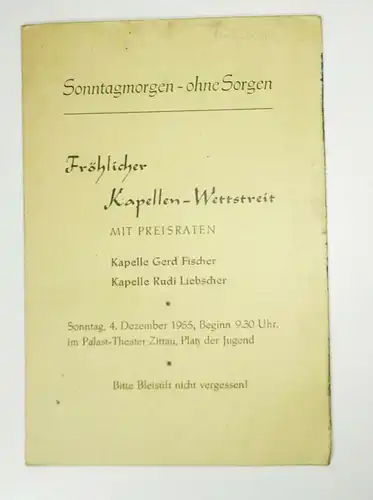 Veranstaltungskarten Preisraten 1955 VEB Kraftfahrzeugwerk Phänomen Zittau ! (D7