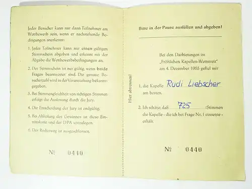 Veranstaltungskarten Preisraten 1955 VEB Kraftfahrzeugwerk Phänomen Zittau ! (D7