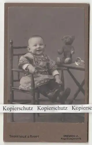CdV Foto kleines Kind mit Teddybär um 1910 Taggeselle & Ranft Dresden (F2507
