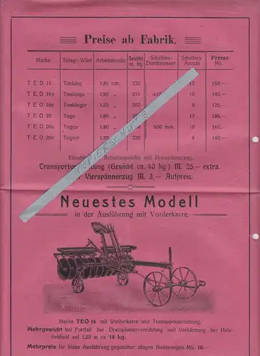 Werbe Blatt Schwartz Sohn Pflugfabrik bei Berlinchen Neumark um 1900er  D7