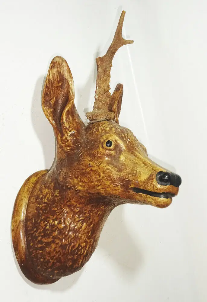 Uralte Jagdtrophäe Rehbock um 1900 wohl Gips Modelliermasse 0