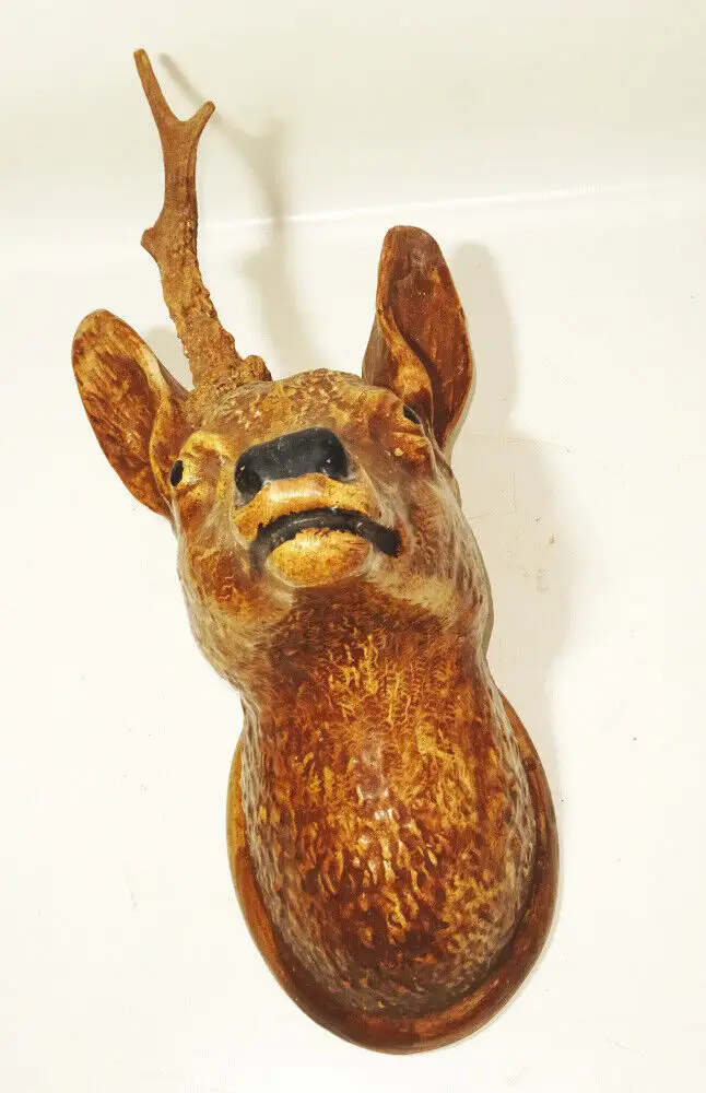 Uralte Jagdtrophäe Rehbock um 1900 wohl Gips Modelliermasse 1