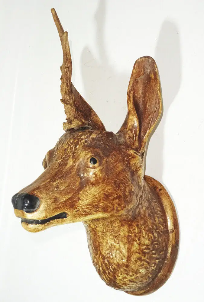 Uralte Jagdtrophäe Rehbock um 1900 wohl Gips Modelliermasse 2