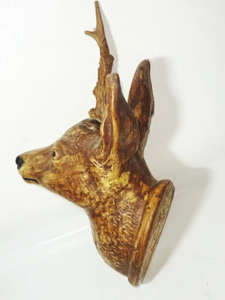 Uralte Jagdtrophäe Rehbock um 1900 wohl Gips Modelliermasse 4