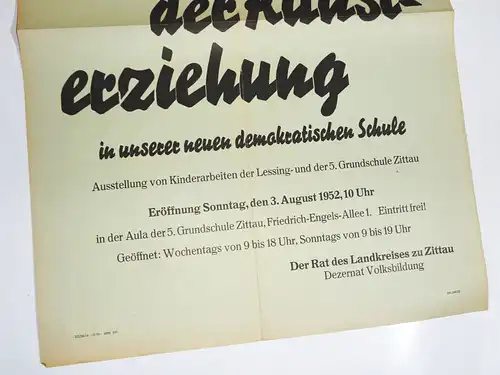 Plakat Zittau Lessing Grundschule 1952 Kunsterziehung DDR