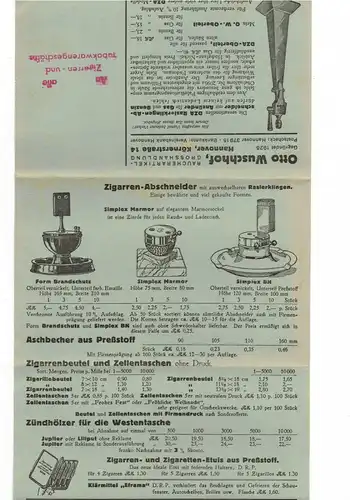 Reklame Drucksache Otto Wuschhof Raucherartikel Hannover 1930er (D6