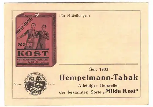 Drucksache Postkarte Hempelmann Tabak Brenner Freital - Po. 1930er (B7