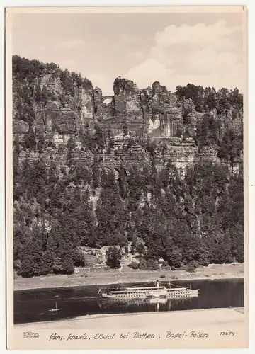 Ak Hahn 13279 Sächsische Schweiz Elbetal bei Rathen Bastei Felsen Dampfer