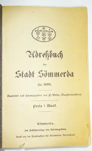 Adressbuch der Stadt Sömmerda 1909 Bode