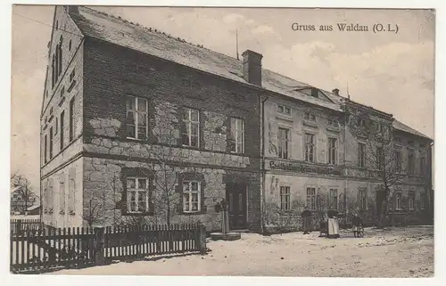 Ak Waldau Oberlausitz Gasthaus Wykroty Nowogrodziec Bahnpost Zug 444 1913