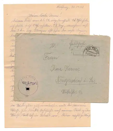 Feldpost Brief 1940 Bad Polzin IR 632 Inhalt