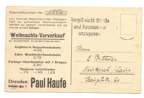 Reklame Ak Paul Haufe Dresden Zwerge Weihnachten Vorverkauf 1930er