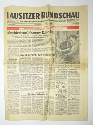 Lausitzer Rundschau Cottbus Nr 240 Hoyerswerda 1958 Johannes R Becher