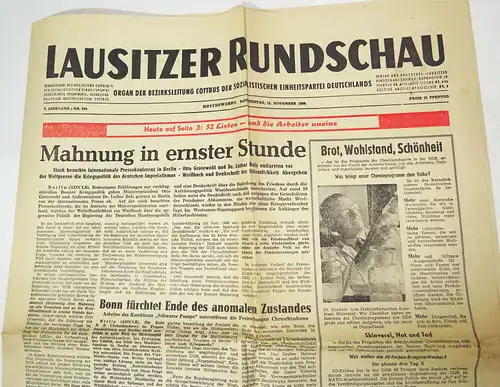 Lausitzer Rundschau Cottbus Nr 264 Jahrgang 1958 Hoyerswerda