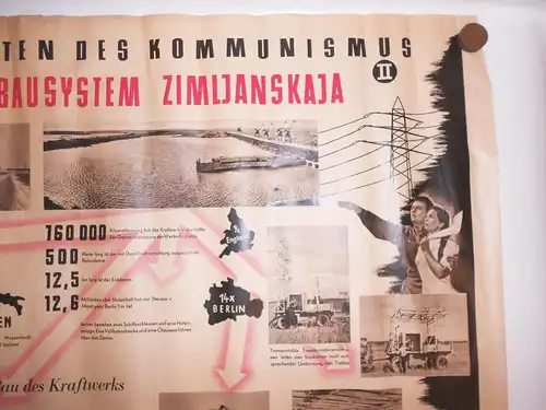 DDR Plakat Stalinsche Großbauten Wasserbausystem Zimljanskaja Agitation 1952