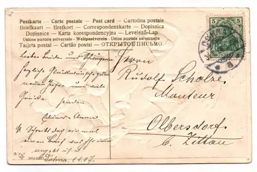 Präge Ak Kinder fahren Schlitten Prosit Neujahr 1906