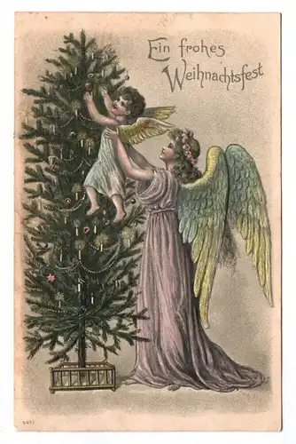 Ak Engel mit Weihnachtsbaum frohes Weihnachtsfest geprägt 1905
