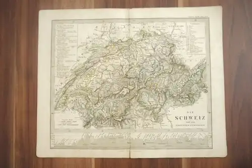 Landkarte Schweiz und Fürstentum Lichtenstein 33x25 Gotha Justus Perthes