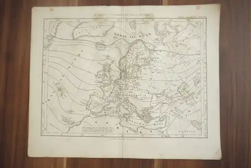 Landkarte Wärmeverbreitung in Europa 33x25cm Gotha Justus Perthes