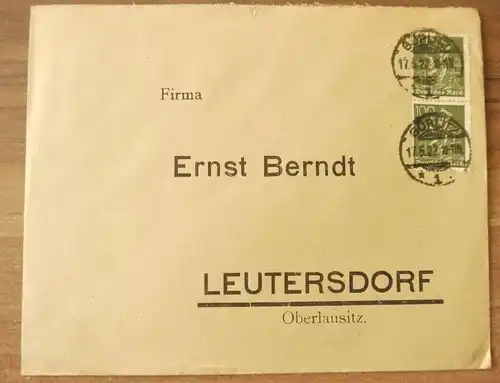 Firmenbrief Firma Ernst Berndt Leutersdorf Oberlausitz Sachsen DR 1922