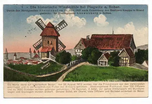 Ak Die historische Windmühle bei Plagwitz a. Bober. 1913