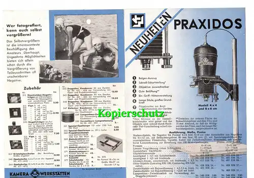 Faltblatt Praxidos Vergrößerer Fotozubehör Guthe & Thorsch Dresden 1930er