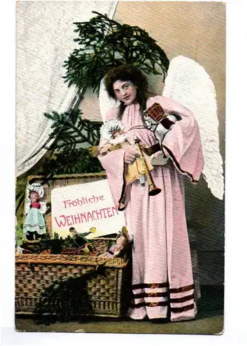 Postkarte Weihnachtsengel mit Spielzeug um 1910