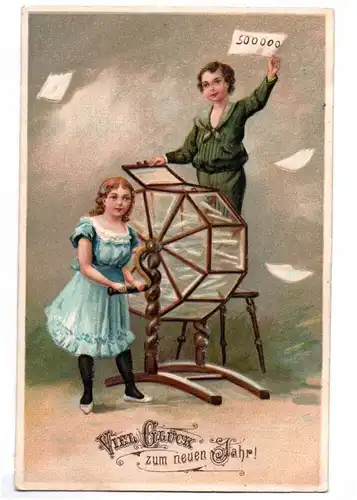 Präge Ak Kinder mit Glücksrad Tombola Neujahrs Gruß 1911