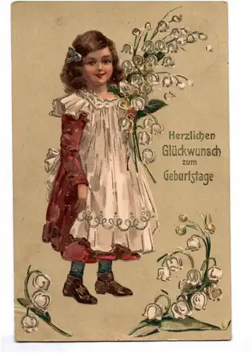 Ak Mädchen mit Märzenbecher Blumen Geburtstag 1903