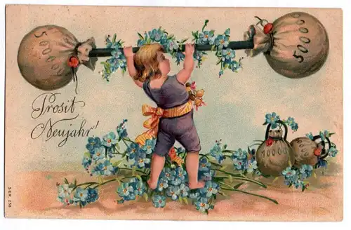 Präge Ak Gewichteheber Geldsäcke Prosit Neujahr 1901