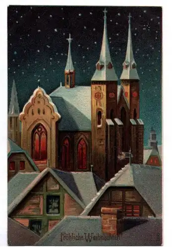 Ak Fröhliche Weihnachten Stadt Kirche geprägt 1909