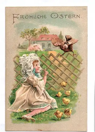 Präge Ostern Ak Mädchen mit Huhn Henne und Küken um 1910