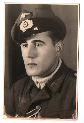 Portrait Foto Soldat EK1 Schirmmütze 2 WK Zwickau Schedewitz