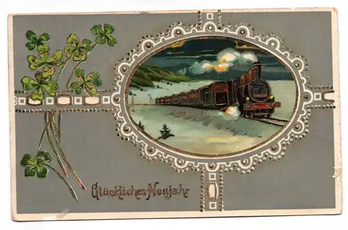 Ak Eisenbahn Dampflok Glückliches Neujahr 1912