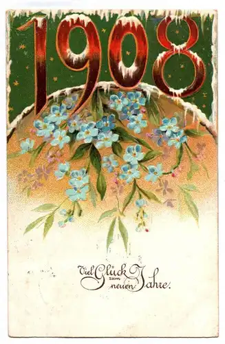 Postkarte 1908 Viel Glück im neuen Jahr 1907 geprägt