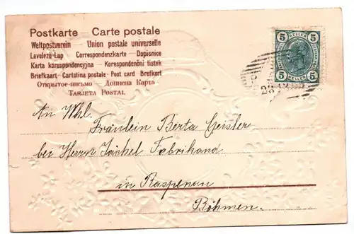 Präge Ak Engel mit Glocken Uhr geprägt Prosit Neujahr 1905