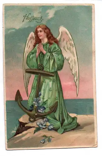 Ak Engel mit Schiffsanker Anker Hoffnung um 1910