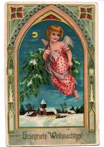 Ansichtskarte Engel mit Kirche Gesegnete Weihnachten Feldpost