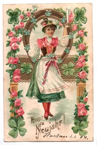 Litho Ak Bayerin Trachtlerin Glücksklee Rosen 1904