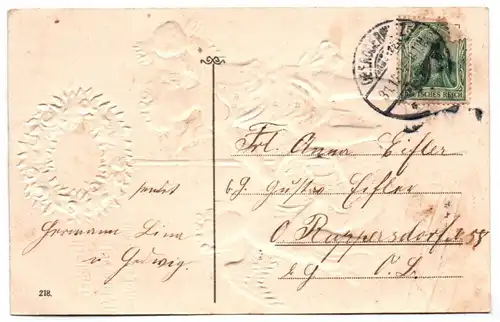 Neujahr Postkarte Engel mit Geldsäcken 1907