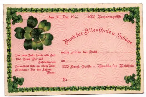 Ak Bank für alles Gute und Schöne 1926 Neujahr 
