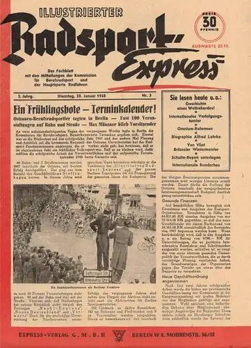 Illustrierter Radsport-Express 1948 Nr.3 Fahrrad Radsport Fachzeitung (D8