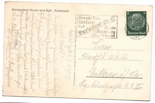 Ak Nordseebad Westerland Sylt Südstrand 1939 Stempel